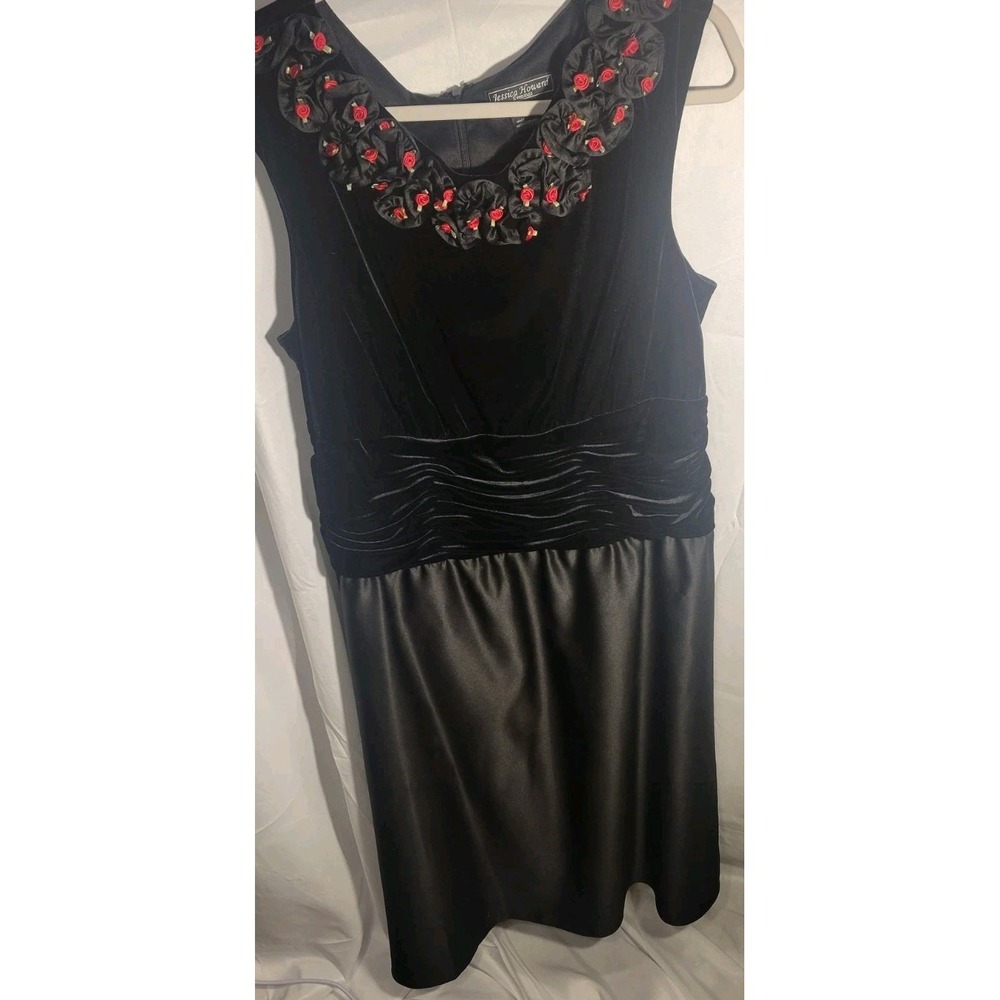 Jessica Howard Vintage‎ Vtg 14 Black Cocktail/Formal Party Dress Velvet Flowery